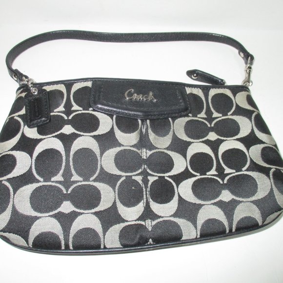 COACH Black and Gray CC Logo Canvas Medium Wristlet Clutch Bag - Picture 3 of 8